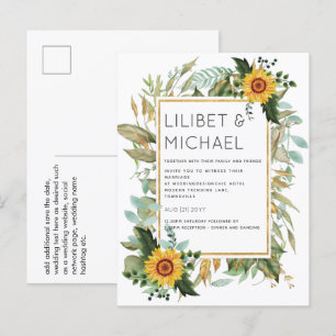 Budget Rustic Sunflowers BOHO Greenery Wedding Inv Postcard