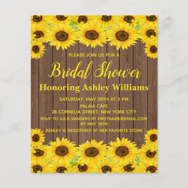 Budget Rustic Sunflowers Bridal Shower Invitation (Front)