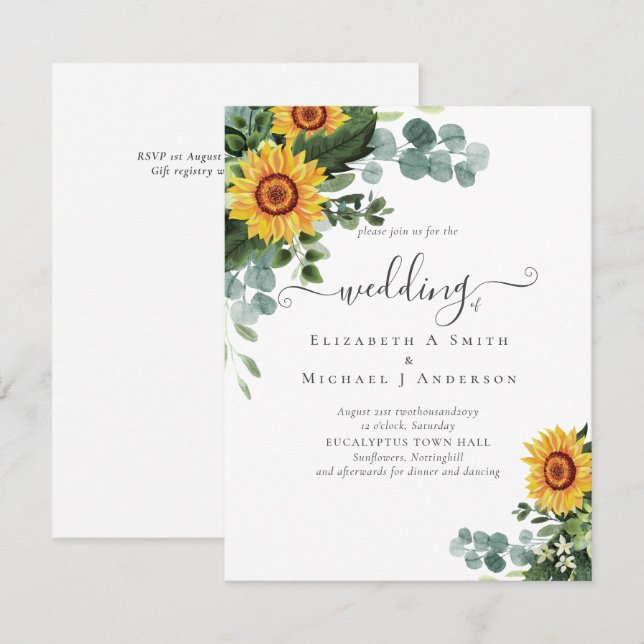 BUDGET Rustic Sunflowers Eucalyptus Leaves Wedding (Front/Back)