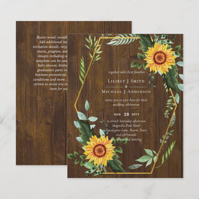BUDGET Rustic Sunflowers Greenery Leaves Wedding  (Front/Back)