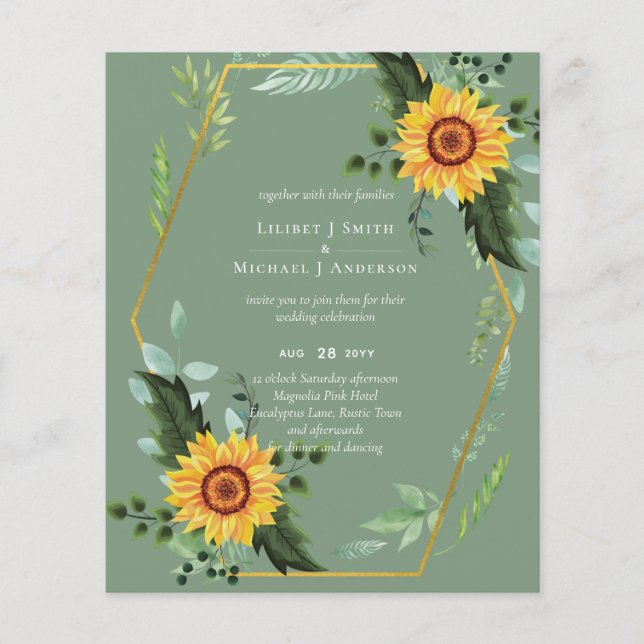 BUDGET Rustic Sunflowers Greenery Leaves Wedding  Flyer (Front)
