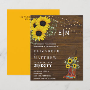 BUDGET Rustic Sunflowers Gypsophila Wedding Invite