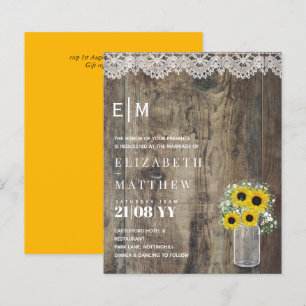 BUDGET Rustic Sunflowers Gypsophila Wedding Invite
