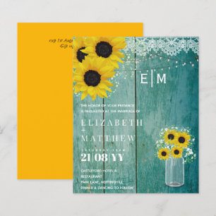 BUDGET Rustic Sunflowers Gypsophila Wedding Invite