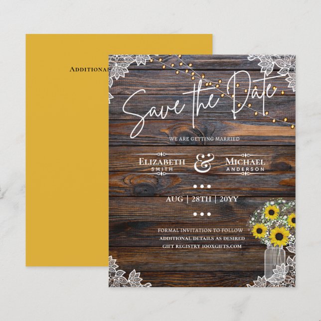 Budget Rustic Sunflowers Lace Mason Jar Wedding (Front/Back)