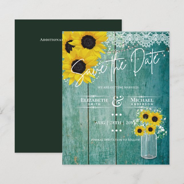 Budget Rustic Sunflowers Lace Mason Jar Wedding (Front/Back)