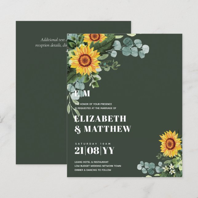 BUDGET Rustic Sunflowers Modern Text Wedding (Front/Back)