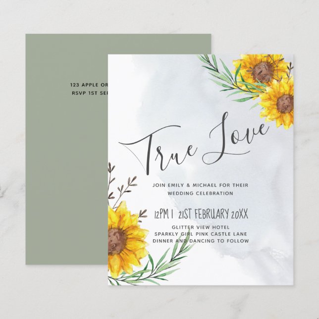 BUDGET Rustic Sunflowers Olive Leaves Wedding (Front/Back)