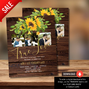 Budget Rustic Sunflowers Photo Wedding Invitations