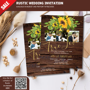 Budget Rustic Sunflowers Photo Wedding Invitations
