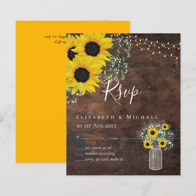 BUDGET Rustic Sunflowers RSVP Wedding (Front/Back)