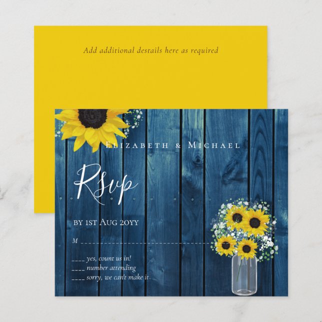 BUDGET Rustic Sunflowers RSVP Wedding (Front/Back)