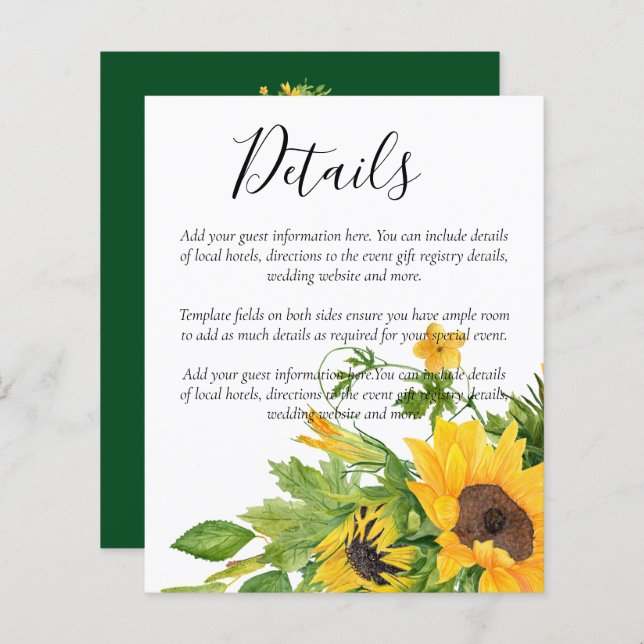 BUDGET Rustic Sunflowers Wedding Details Enclosure (Front/Back)