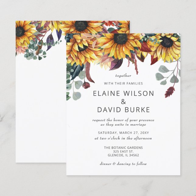 Budget Rustic Sunflowers Wedding Invitation (Front/Back)