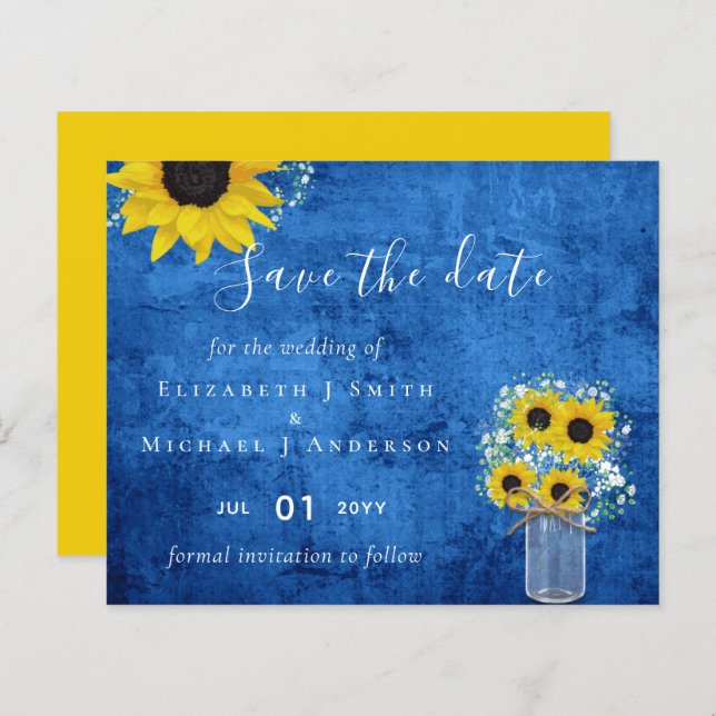 BUDGET Rustic Sunflowers Wedding Save Dates (Front/Back)