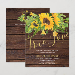 Budget Rustic Sunflowers Wood Wedding Invitations