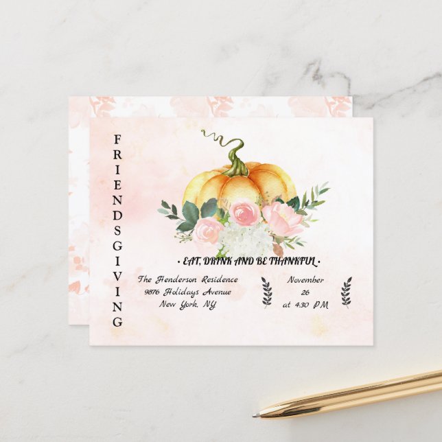 Budget Rustic Thanksgiving Invitation Postcard. Fl (Front/Back In Situ)