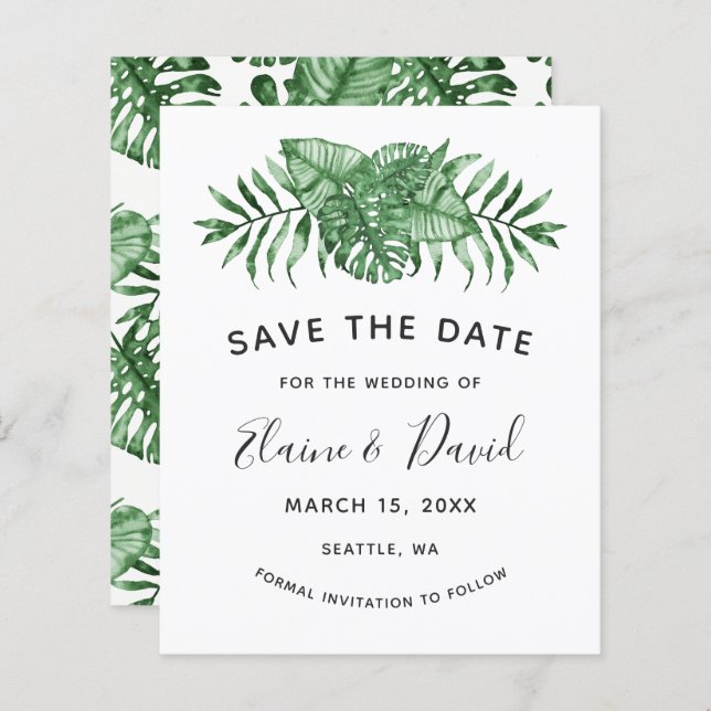 Budget Rustic Tropical Greenery Save The Date (Front/Back)