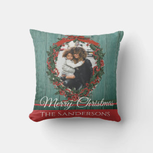 budget Rustic Vintage Holiday Photo Christmas card Throw Pillow