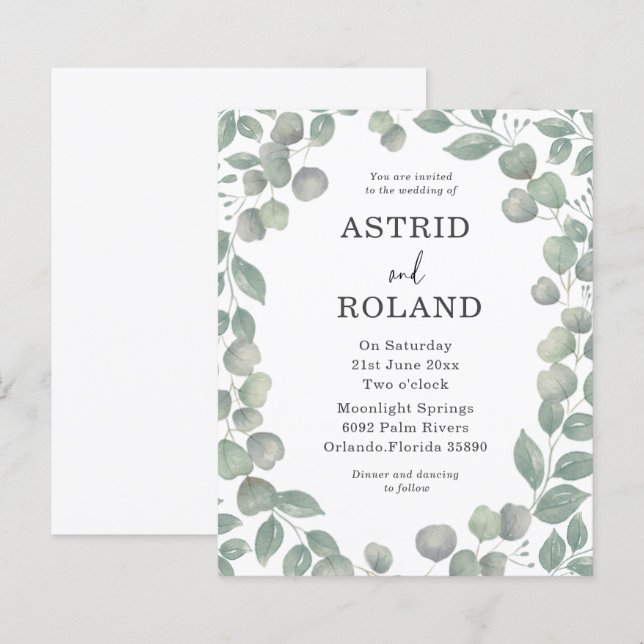 Budget Rustic Watercolor Eucalyptus Wedding  (Front/Back)