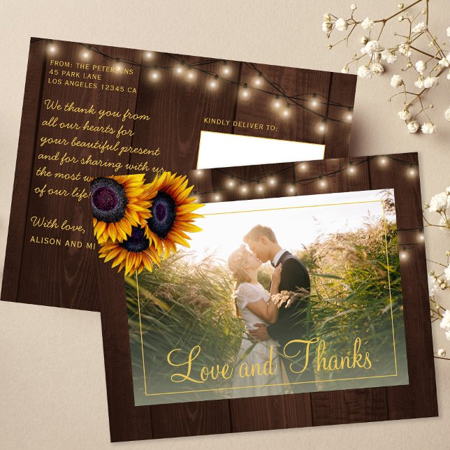 Budget rustic wedding thank you postcard (Creator Uploaded)