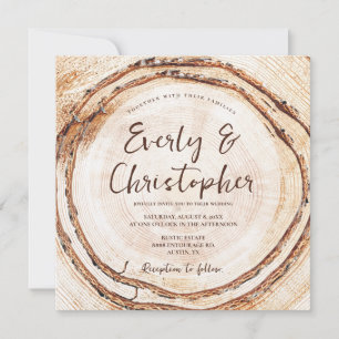 Budget Rustic Wedding Wood Cut Slice Customizable Invitation