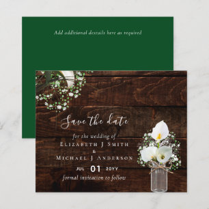 Budget Rustic White Calla Lilies Wedding Save Date