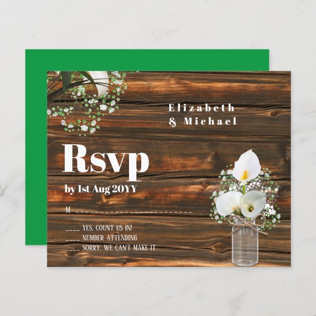 Budget Rustic White Calla Lily Wedding RSVP (Front/Back)