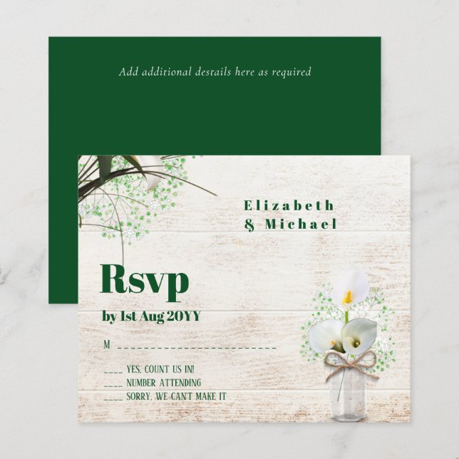 Budget Rustic White Calla Lily Wedding RSVP (Front/Back)