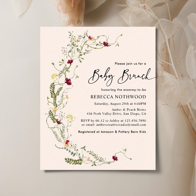 Budget Rustic Wildflowers Baby Brunch Invitation (Creator Uploaded)