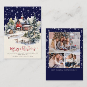 Budget  Rustic Winter 3 Photo Merry Christmas Card