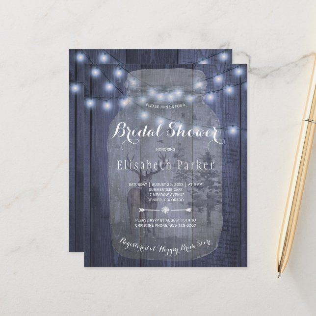 Budget rustic winter bridal shower invitation (Front/Back In Situ)