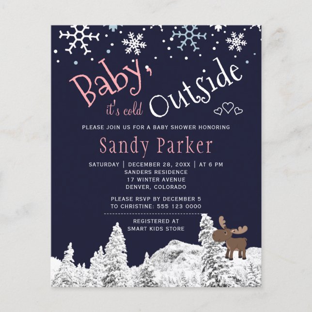 Budget rustic winter girl baby shower invitation (Front)