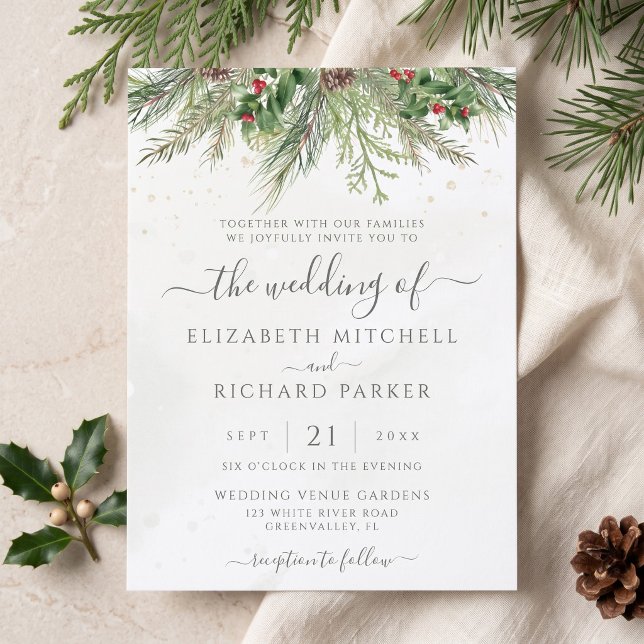 Budget Rustic Winter Greenery Wedding Invitation (Creator Uploaded)