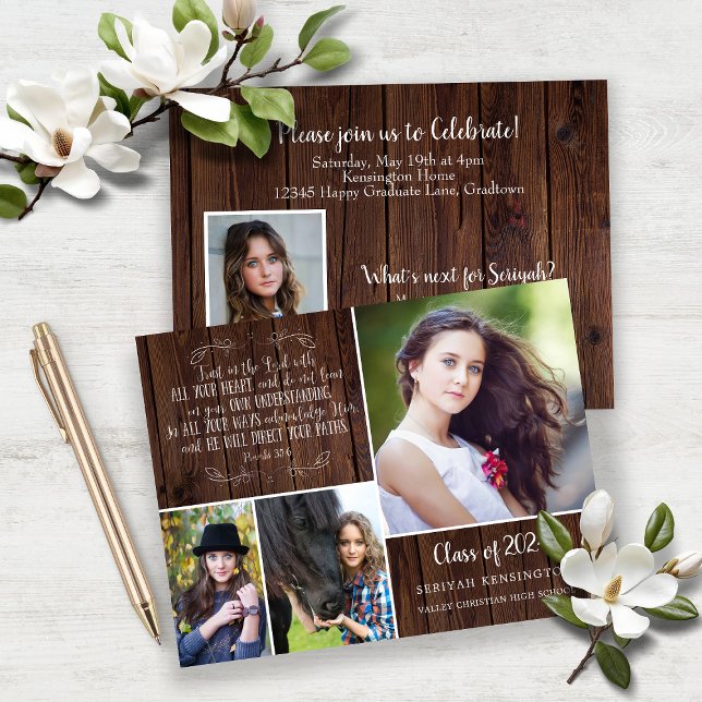Budget Rustic Wood Christian Graduation Proverbs 3 (Budget Rustic Wood Christian Proverbs 3 Graduation Announcement)