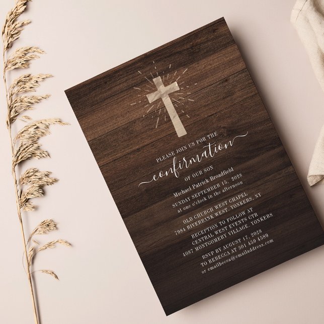 Budget Rustic Wood Cross Confirmation Invitation (Creator Uploaded)