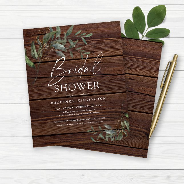 Budget Rustic Wood Eucalyptus Gold Bridal Shower (Budget Rustic Wood Eucalyptus Gold Bridal Shower Invitation)