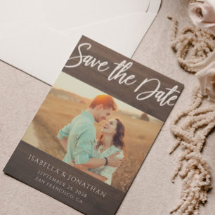 Budget Rustic Wood Grain Photo Save The Date Card
