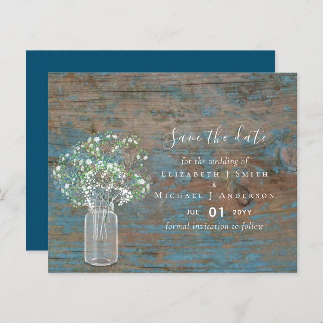 BUDGET Rustic Wood Gypsophila Save the Dates (Front/Back)