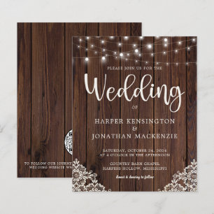 Budget Rustic Wood Lace Lights Wedding QR Code