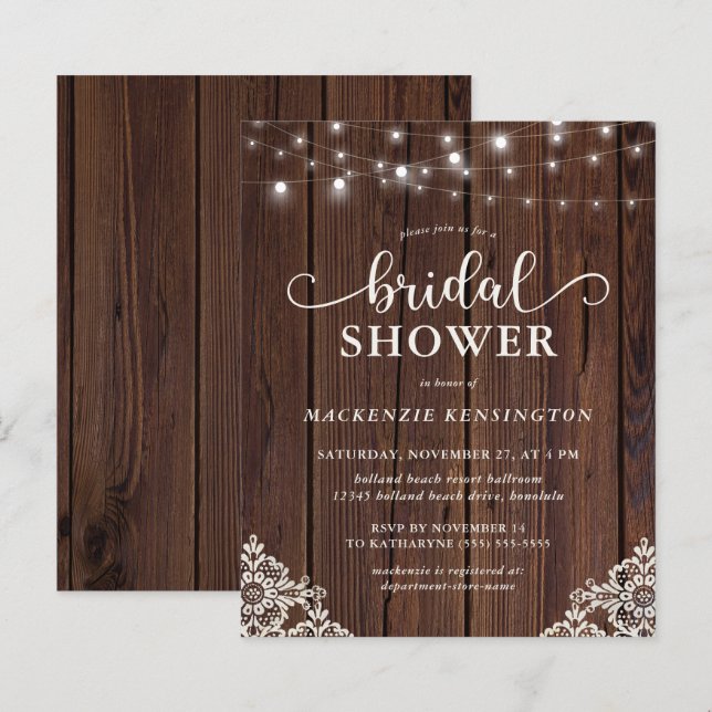 BUDGET Rustic Wood Lace String Light Bridal Shower (Front/Back)
