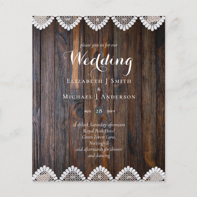 BUDGET Rustic Wood Lace Wedding Invitation (Front)