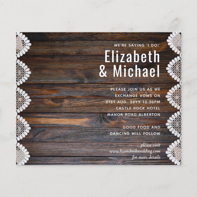 BUDGET Rustic Wood Lace Wedding Invitation (Front)