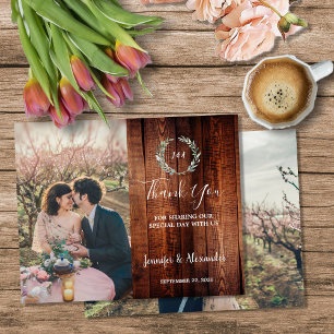 Budget rustic wood photo Thank you wedding Flyer