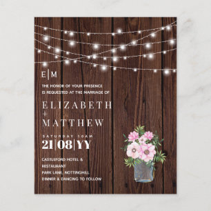 Budget Rustic Wood Pink Flowers Wedding Invites