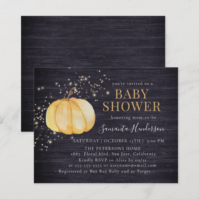Budget Rustic Wood Pumpkin Glittering Baby Shower (Front/Back)