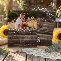 Budget Rustic Wood QR Code RSVP Wedding Invite