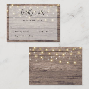 Budget Rustic Wood String Lights Wedding RSVP Card