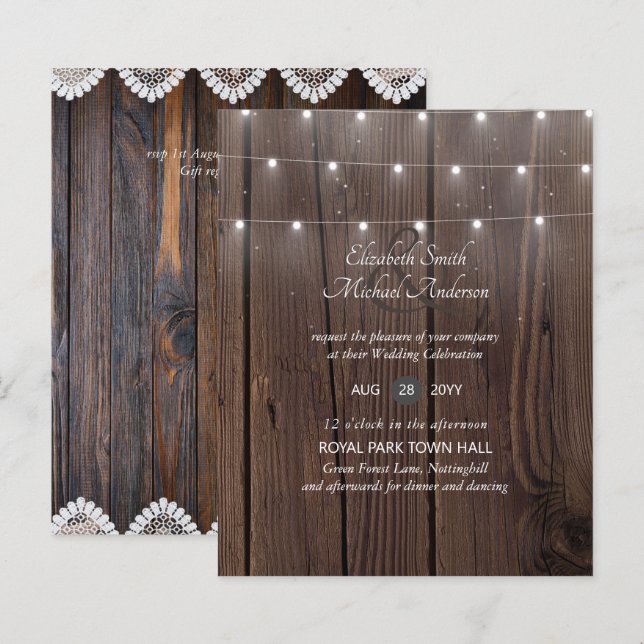 Budget RUSTIC Wood Wedding Invites n Envelopes (Front/Back)