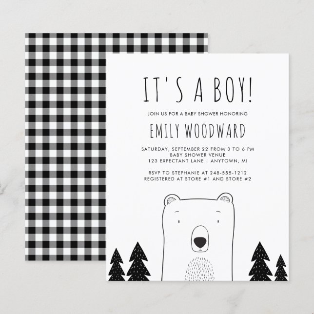 Budget Rustic Woodland Bear Boy Baby Shower (Front/Back)